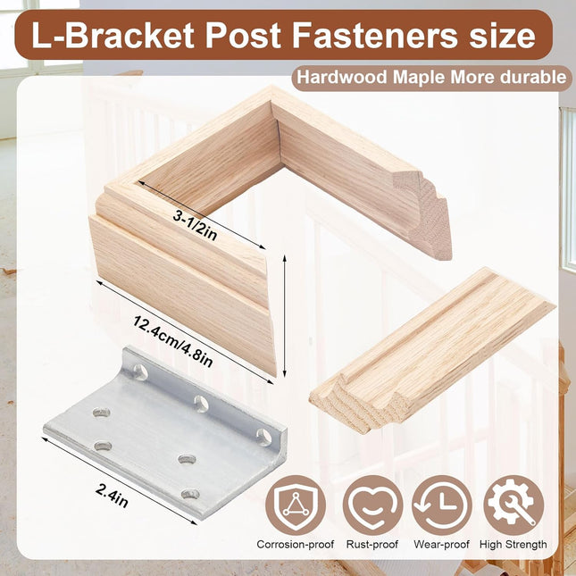 1 Set 3-1/2 Newel Post Mounting Kit 4 Pcs L Bracket Post Fasteners with 4 – product detail