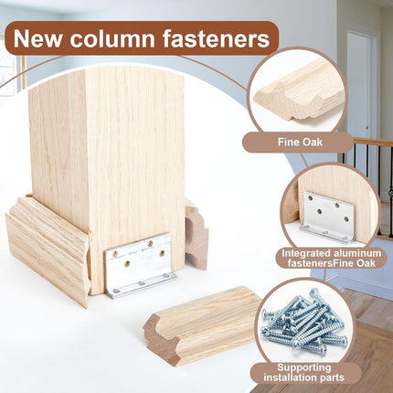 1 Set 3-1/2" Newel Post Mounting Kit 4 Pcs L Bracket Post Fasteners with 4 Pcs Maple Wood Skirt Trim and Screws for Square Newels Fastening Handrails Railings Balustrades to Stairs and Floors
