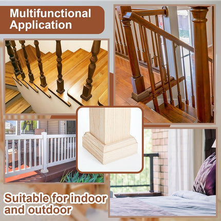1 Set 3-1/2" Newel Post Mounting Kit 4 Pcs L Bracket Post Fasteners with 4 Pcs Maple Wood Skirt Trim and Screws for Square Newels Fastening Handrails Railings Balustrades to Stairs and Floors
