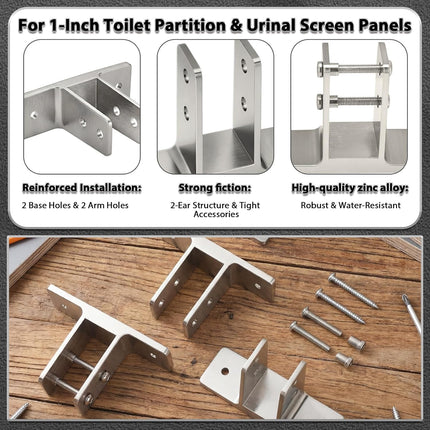 8 Pack Urinal Screen Brackets Polished Chrome 2-Ear Urinal Partition for 1 in. Panels with Fasteners Restroom Partition Hardware for New installations or Repairs