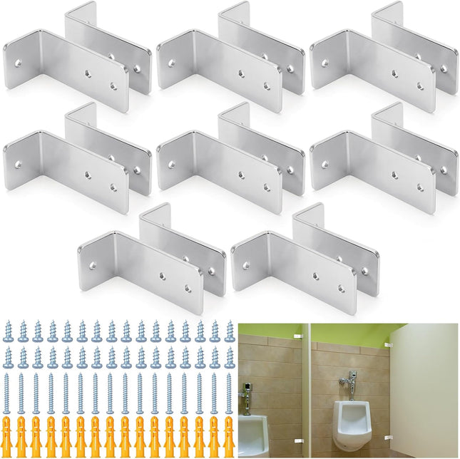 8 Set L-shaped Urinal Screen Brackets Polished Chrome 2-ear 3.5'' Long for All Panel Thicknesses