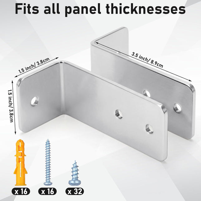 8 Set L-shaped Urinal Screen Brackets Polished Chrome 2-ear 3.5'' Long for All Panel Thicknesses – product detail