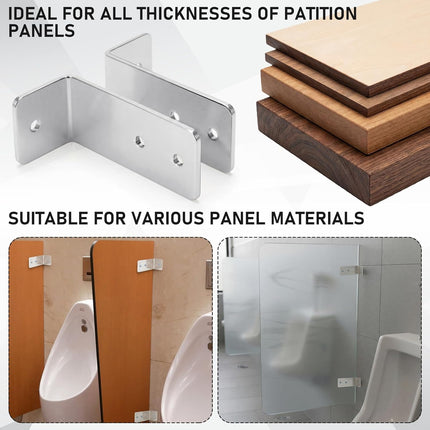 8 Set L-shaped Urinal Screen Brackets Polished Chrome 2-ear 3.5'' Long for All Panel Thicknesses with Fasteners and Through Bolts Screws Bathroom Partition Hardware Urinal Divider