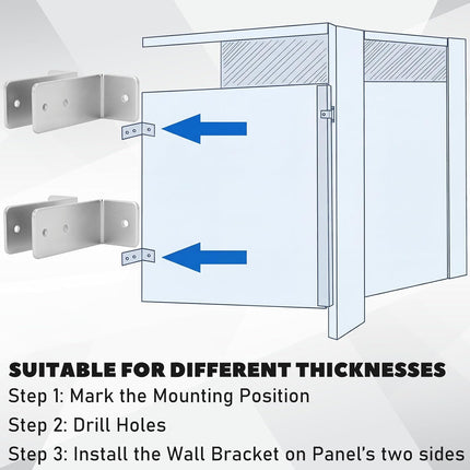 8 Set L-shaped Urinal Screen Brackets Polished Chrome 2-ear 3.5'' Long for All Panel Thicknesses with Fasteners and Through Bolts Screws Bathroom Partition Hardware Urinal Divider