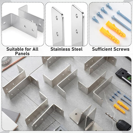 8 Set L-shaped Urinal Screen Brackets Polished Chrome 2-ear 3.5'' Long for All Panel Thicknesses with Fasteners and Through Bolts Screws Bathroom Partition Hardware Urinal Divider
