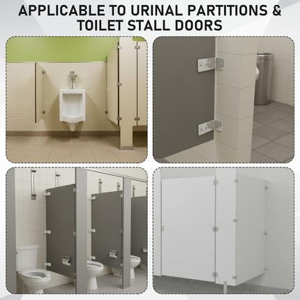 8 Set L-shaped Urinal Screen Brackets Polished Chrome 2-ear 3.5'' Long for All Panel Thicknesses with Fasteners and Through Bolts Screws Bathroom Partition Hardware Urinal Divider