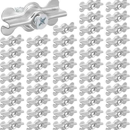 48 Sets Alloy Steel Flush Clip with Phillips Self-Tapping Screws, 1-11/16 x 3/4 in Half Turn Button Fasteners for Storm Windows, Screens & Combination Door Panels (Double Wing,Sliver)