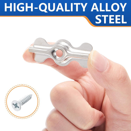 48 Sets Alloy Steel Flush Clip with Phillips Self-Tapping Screws, 1-11/16 x 3/4 in Half Turn Button Fasteners for Storm Windows, Screens & Combination Door Panels (Double Wing,Sliver)