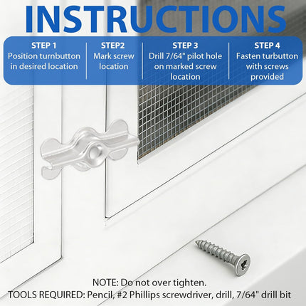 48 Sets Alloy Steel Flush Clip with Phillips Self-Tapping Screws, 1-11/16 x 3/4 in Half Turn Button Fasteners for Storm Windows, Screens & Combination Door Panels (Double Wing,Sliver)