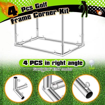4 Pcs 3 Way 1 Flat Corner Canopy Fittings - Fits 1 Inch EMT Pipe Galvanized Steel Batting Cage EMT Conduit Fittings Heavy Duty Golf Frame Corner Kit with Tightening Threaded Eye Bolts