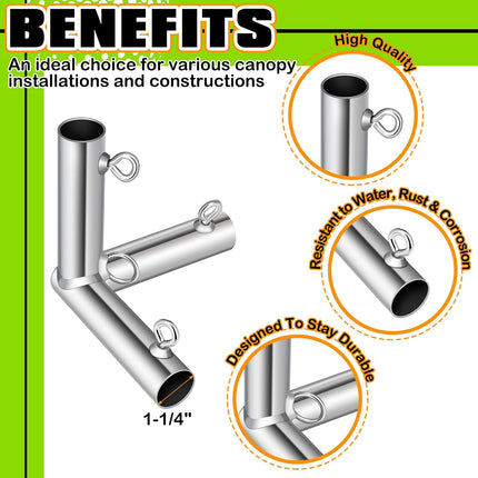 4 Pcs 3 Way 1 Flat Corner Canopy Fittings - Fits 1 Inch EMT Pipe Galvanized Steel Batting Cage EMT Conduit Fittings Heavy Duty Golf Frame Corner Kit with Tightening Threaded Eye Bolts