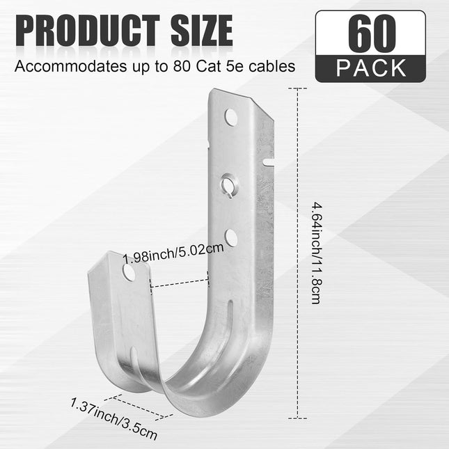 60 Pcs 2 Cable Support J Hooks Heavy Duty Galvanized Steel Wire Management Cable J – product detail