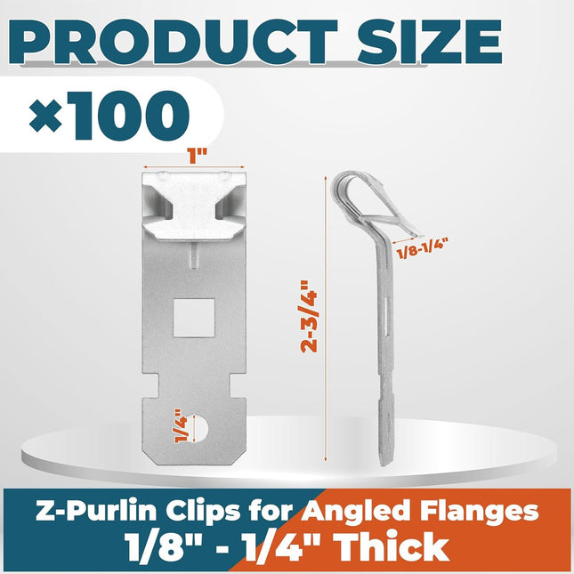 100 Pcs Z-Purlin Clips for Angled Flanges 1/8 -1/4 Thick Z Clips Steel Hanging Clamp for – product detail