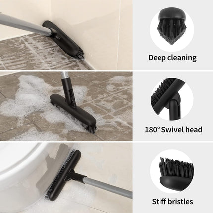 Heavy Duty Grout Scrub Brush with Long Handle, Shower Floor Scrubber for Cleaning, Tile Scrub Brush with Stiff Bristles