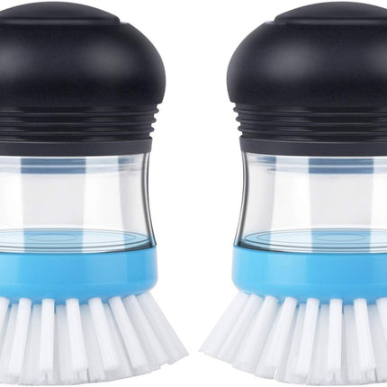Soap Dispensing Palm Brush, Kitchen Brush for Dish Pot Pan Sink Cleaning, Pack of 2, Navy/Blue