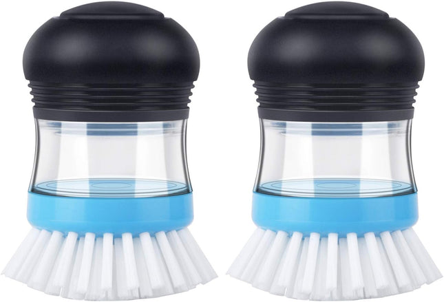 Soap Dispensing Palm Brush Kitchen Brush for Dish Pot Pan Sink Cleaning Pack of 2 Navy/Blue
