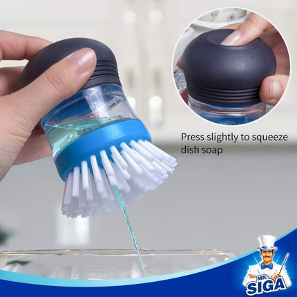 Soap Dispensing Palm Brush, Kitchen Brush for Dish Pot Pan Sink Cleaning, Pack of 2, Navy/Blue