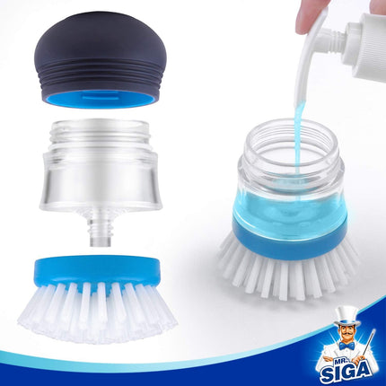 Soap Dispensing Palm Brush, Kitchen Brush for Dish Pot Pan Sink Cleaning, Pack of 2, Navy/Blue