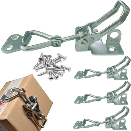 4PCS Thickened Stainless Steel Toggle Latch Clamp Adjustable Heavy Duty Pull Hasp Latches Toggle Latch Clamp with Lock Hole Toggle Latch Catch Set for Trunk Jig Smoker Door and Tool Boxes (Silver)