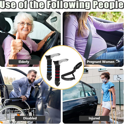 Portable Car Handle Assist Support with Grab Handle 3 in 1 Automotive Door Assist Handle Suitable for All U-Shaped Latch Cars Combined with Seatbelt Cutter and Window Breaker (Blue-2Pcs)