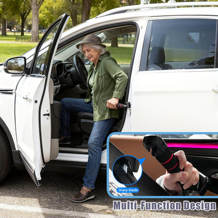 Portable Car Handle Assist Support with Grab Handle 3 in 1 Automotive Door Assist Handle Suitable for All U-Shaped Latch Cars Combined with Seatbelt Cutter and Window Breaker (Blue-2Pcs)