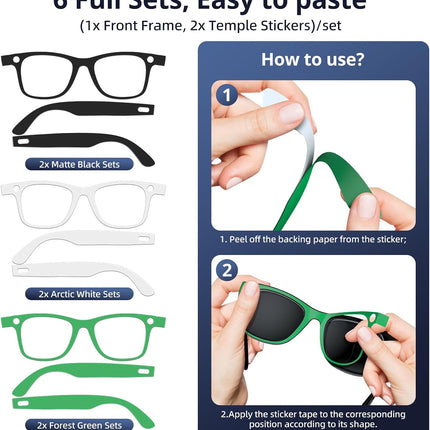 6-Pair Skin Wrap Compatible for Ray Ban Meta Wayfarer (Gen 2 & 1), Matte Frame Cover, Bubble-Free Decal Accessory