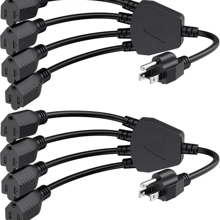 2-Pack 4 Outlet Power Splitter Cord - 1.5ft, NEMA 5-15P to NEMA 5-15R Y Power Cord Splitter, 16 AWG Outlet Saver, 4 Way ExtensionCord, 1.5 Feet