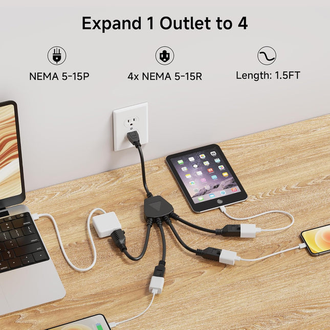 2-Pack 4 Outlet Power Splitter Cord – product detail
