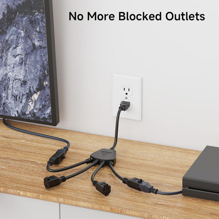 2-Pack 4 Outlet Power Splitter Cord - 1.5ft, NEMA 5-15P to NEMA 5-15R Y Power Cord Splitter, 16 AWG Outlet Saver, 4 Way ExtensionCord, 1.5 Feet