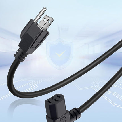 2-Pack 16 AWG Right Angle Power Cord - 6ft, 90 Degree AC Power Cord Replacement, NEMA 5-15P to Angled IEC C13, Black
