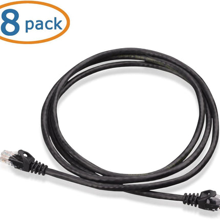 8-Pack Snagless Cat 5e Ethernet Cable - 5ft, Gigabit Cat5e Cable, Cat5e Ethernet Cord, Black
