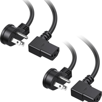 2-Pack 16 AWG Low Profile Right Angle Power Cord, 90 Degree Power Cord, 6 Feet (NEMA 5-15P to Angled IEC C13)
