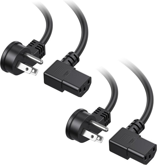 2-Pack 16 AWG Low Profile Right Angle Power Cord 90 Degree Power Cord 6 Feet (NEMA 5-15P to Angled IEC C13)