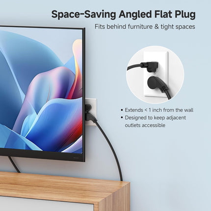 2-Pack 16 AWG Low Profile Right Angle Power Cord, 90 Degree Power Cord, 6 Feet (NEMA 5-15P to Angled IEC C13)