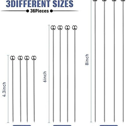 36 Pieces Cocktail Picks Stainless Steel Martini Picks 4, 6, 8, Inch Stainless Steel Appetizer Drink Sticks Cocktail Toothpicks for Hamburger Birthday Party Home Bar