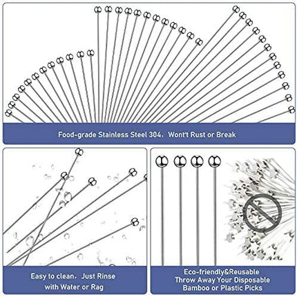 36 Pieces Cocktail Picks Stainless Steel Martini Picks 4, 6, 8, Inch Stainless Steel Appetizer Drink Sticks Cocktail Toothpicks for Hamburger Birthday Party Home Bar
