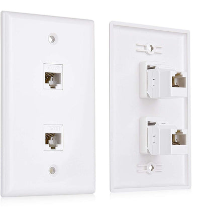 2-Pack 2-Port Ethernet Wall Plate, Cat6 Wall Plate with White RJ45 Keystone Jack, Ethernet Jack Outlet in White