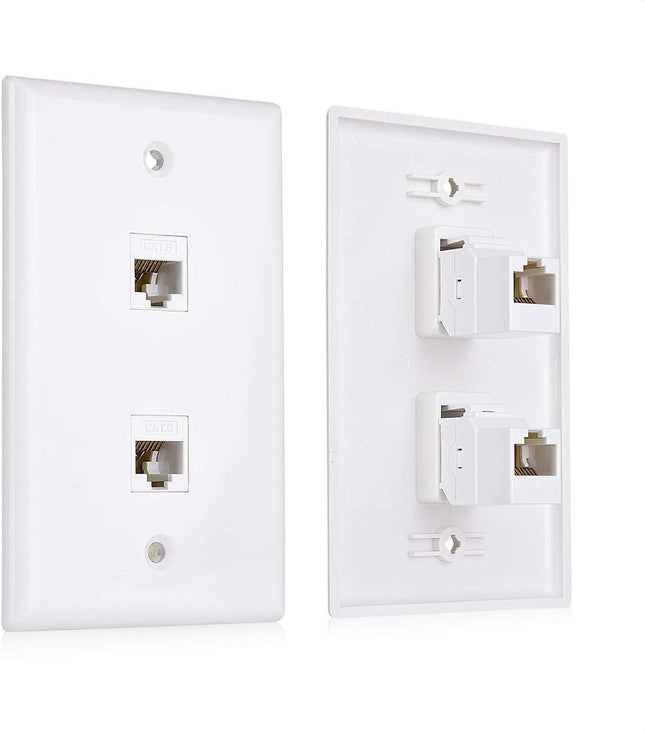 2-Pack 2-Port Ethernet Wall Plate Cat6 Wall Plate with White RJ45 Keystone Jack Ethernet Jack Outlet in