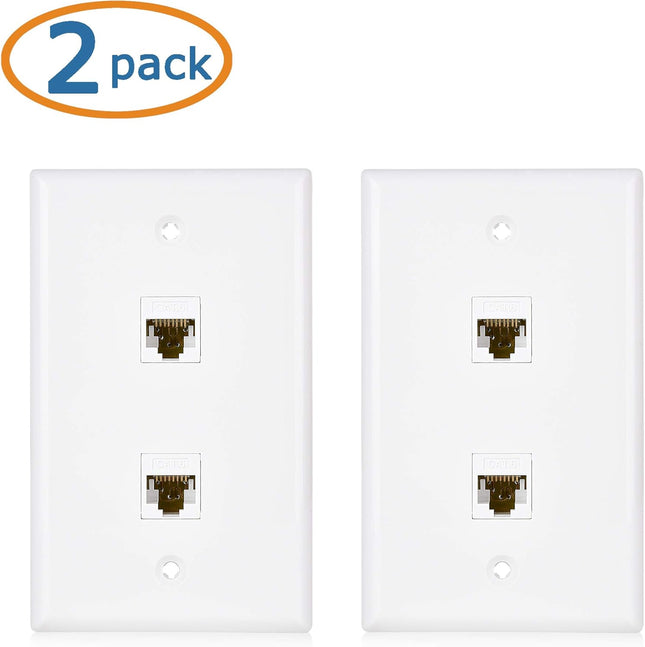 2-Pack 2-Port Ethernet Wall Plate Cat6 Wall Plate with White RJ45 Keystone Jack Ethernet Jack Outlet in – product detail