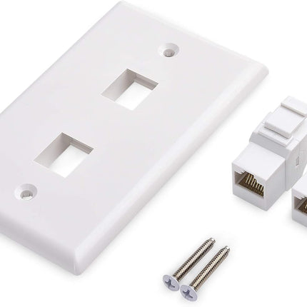 2-Pack 2-Port Ethernet Wall Plate, Cat6 Wall Plate with White RJ45 Keystone Jack, Ethernet Jack Outlet in White