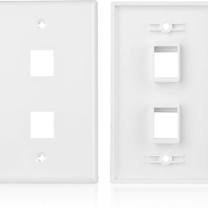 2-Pack 2-Port Ethernet Wall Plate, Cat6 Wall Plate with White RJ45 Keystone Jack, Ethernet Jack Outlet in White