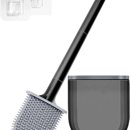 Mini RV Silicone Toilet Brush with TPR Bristles & ABS Detachable Handle Set, Flexible 360°Deep Cleaners Brushes, Wall-Mounted Design for Space-Saving RV Bathrooms Toilet Bowl Brush (Black)
