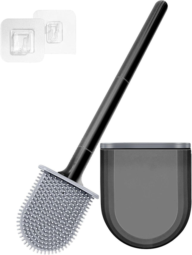 Mini RV Silicone Toilet Brush with TPR Bristles & ABS Detachable Handle Set Flexible 360 Degree