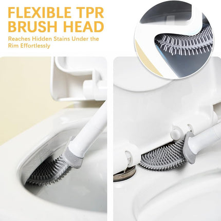 Mini RV Silicone Toilet Brush with TPR Bristles & ABS Detachable Handle Set, Flexible 360°Deep Cleaners Brushes, Wall-Mounted Design for Space-Saving RV Bathrooms Toilet Bowl Brush (Black)