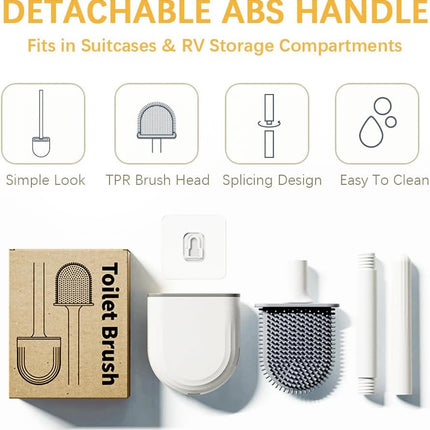 Mini RV Silicone Toilet Brush with TPR Bristles & ABS Detachable Handle Set, Flexible 360°Deep Cleaners Brushes, Wall-Mounted Design for Space-Saving RV Bathrooms Toilet Bowl Brush (Black)