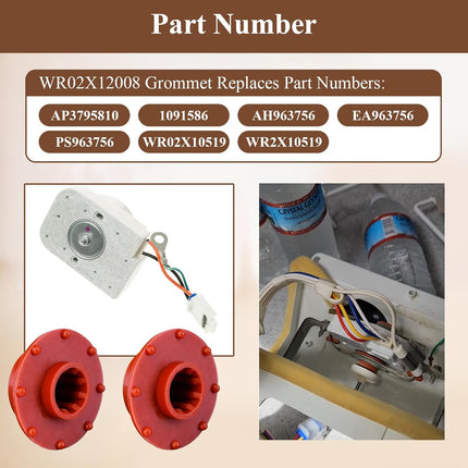 2 Pcs WR02X12008 Refrigerator Evaporator Fan Motor Grommet, 2 Pcs WR02X10540 WR02X11329 Refrigerator Grommet Lid Bumper, Fit for GE & Hotpoint Refrigerators and Freezer
