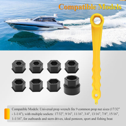 91-859046Q4 Universal Prop Wrench Kit W/Multiple Sockets Fits Mercury/Mercruiser/Alpha, Floating Boat Propeller Wrench for 1-1/16" Nuts, Propeller Wrench, Prop Tool for Outboards & Stern Drives,Yellow