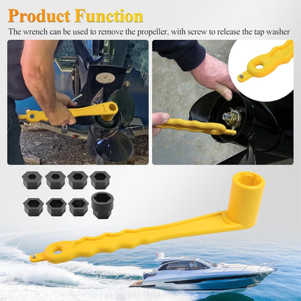 91-859046Q4 Universal Prop Wrench Kit W/Multiple Sockets Fits Mercury/Mercruiser/Alpha, Floating Boat Propeller Wrench for 1-1/16" Nuts, Propeller Wrench, Prop Tool for Outboards & Stern Drives,Yellow
