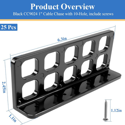 Cable Chase Wire Bracket Fit for NMB Electrical Cord Organized Management, 1" 10-Hole Cable Support Wire Bracket Holder W/Screws, NM Cable Support Organizer, Electrical Wire Dispenser, 25 Pcs Black