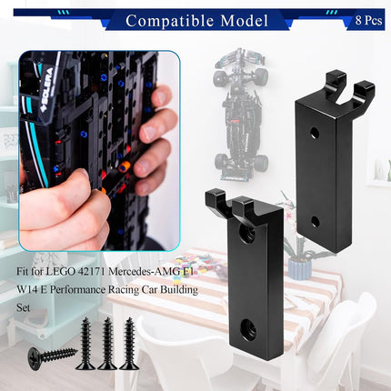8 Pcs Formula 1 racing Wall Mount Hook, Fits LEGO 42171 Mercedes-AMG F1 W14 E Performance Racing Car Building Set, Adult Collectibles Lego Car Wall Mount, Great for Lego Lovers, Only Wall-mounted Hook